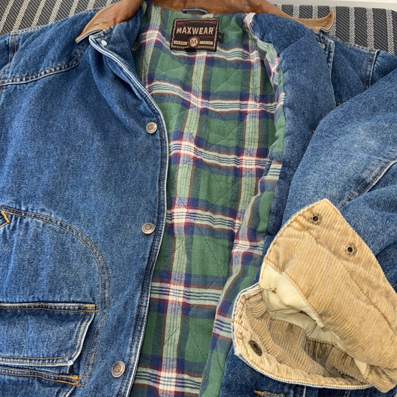 Vintage Maxwear Flannel Lined Denim Chore/Barn Jacket with Leather Collar M-XL - Picture 7 of 12